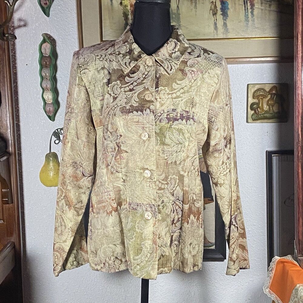 Vintage Kensington Square Women's Blazer size M Beige Tapestry made in USA